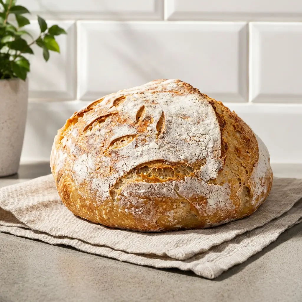 Fresh sourdough loaf on a cloth